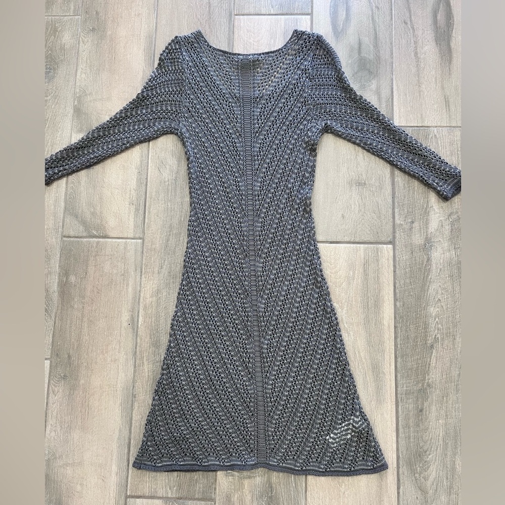 Tommy Bahamas Grey Cotton/Nylon/Linen Blend Crochet Midi Summer Beach Dress M - Picture 9 of 9
